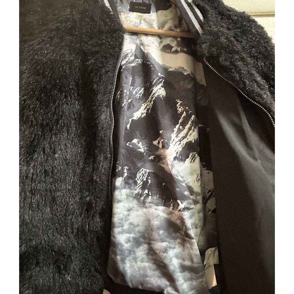 MOTHER Women's The Letterman Faux Fur Bomber Jacket Black - Size Medium - Picture 7 of 11